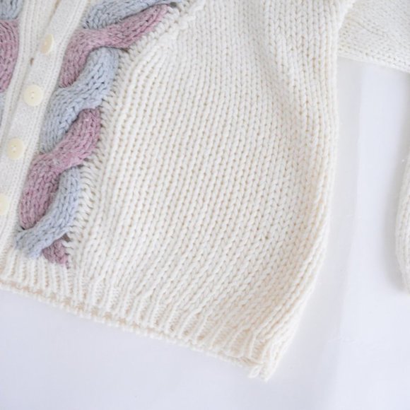 Vintage Hunters Run Cream, Purple & Blue Button Up Knit Cardigan L - Picture 6 of 12